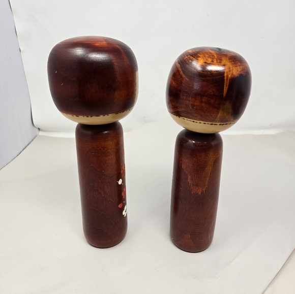 Kokeshi Doll Set Of 2 Masayoshi Yamagishi Vintage Handmade-Painted Award Win Art - Picture 4 of 12